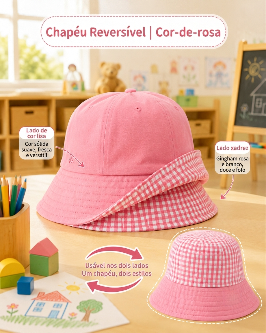 Chapéu infantil reversível dupla face