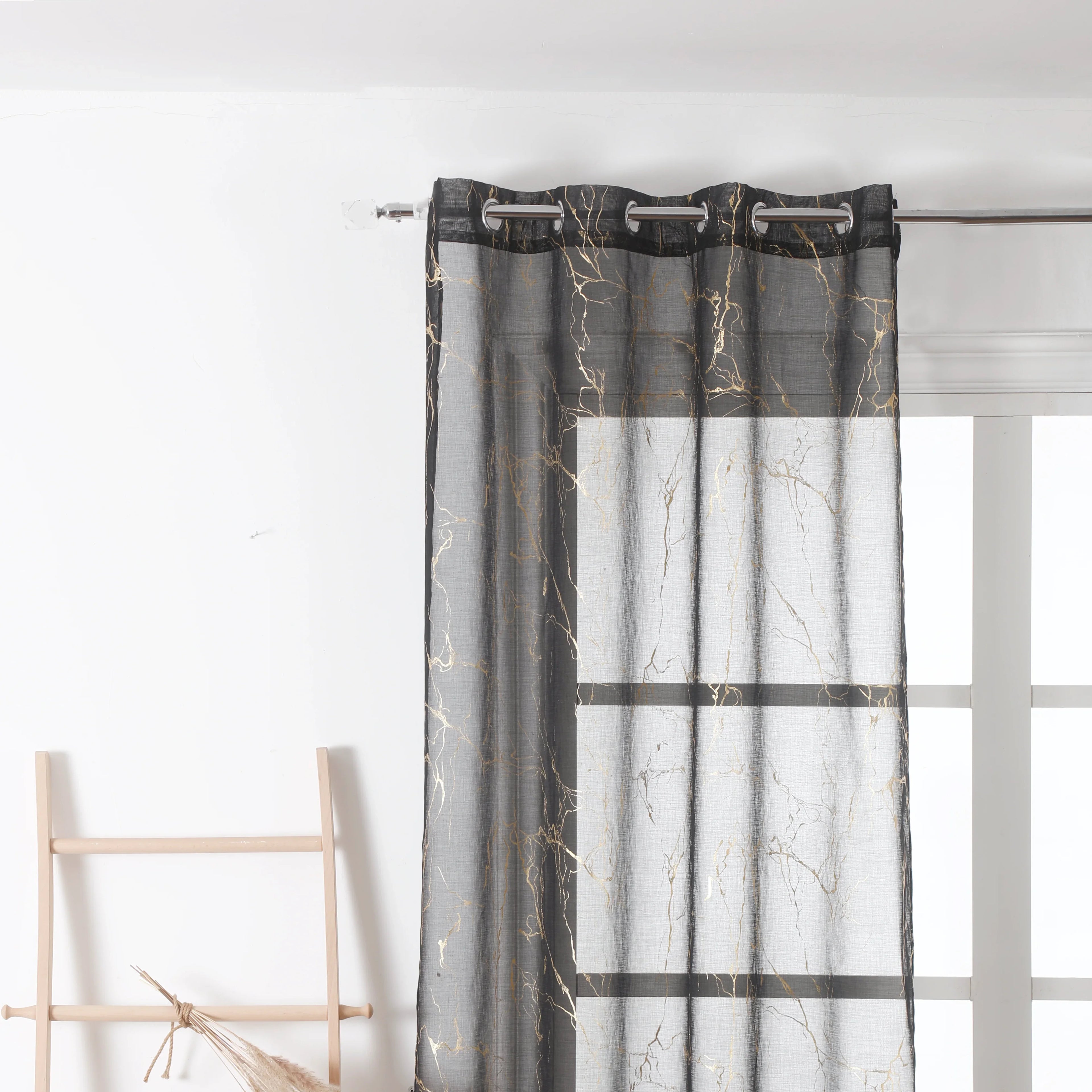 Cortina estampada con mármol dorado 140*260cm-Individual