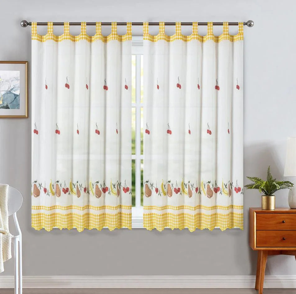 Cortinas De Cozinha Com Estampa Bordada Amarelo - BOD HOME