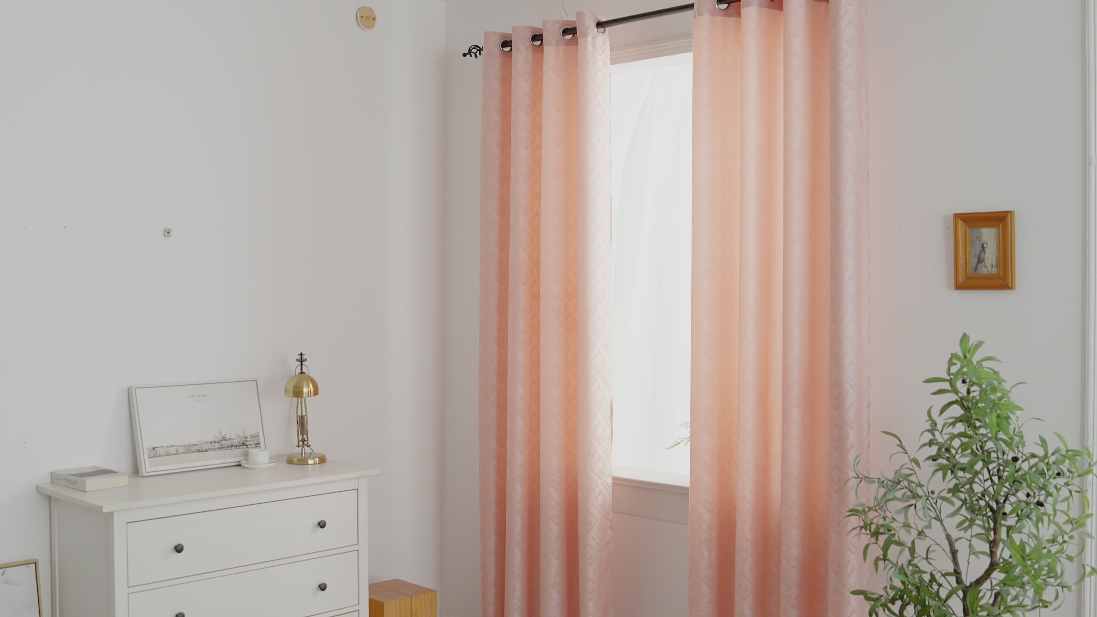 Cortina Opaca Jacquard Quadradas Cor-de-Rosa 140x260CM-Individual