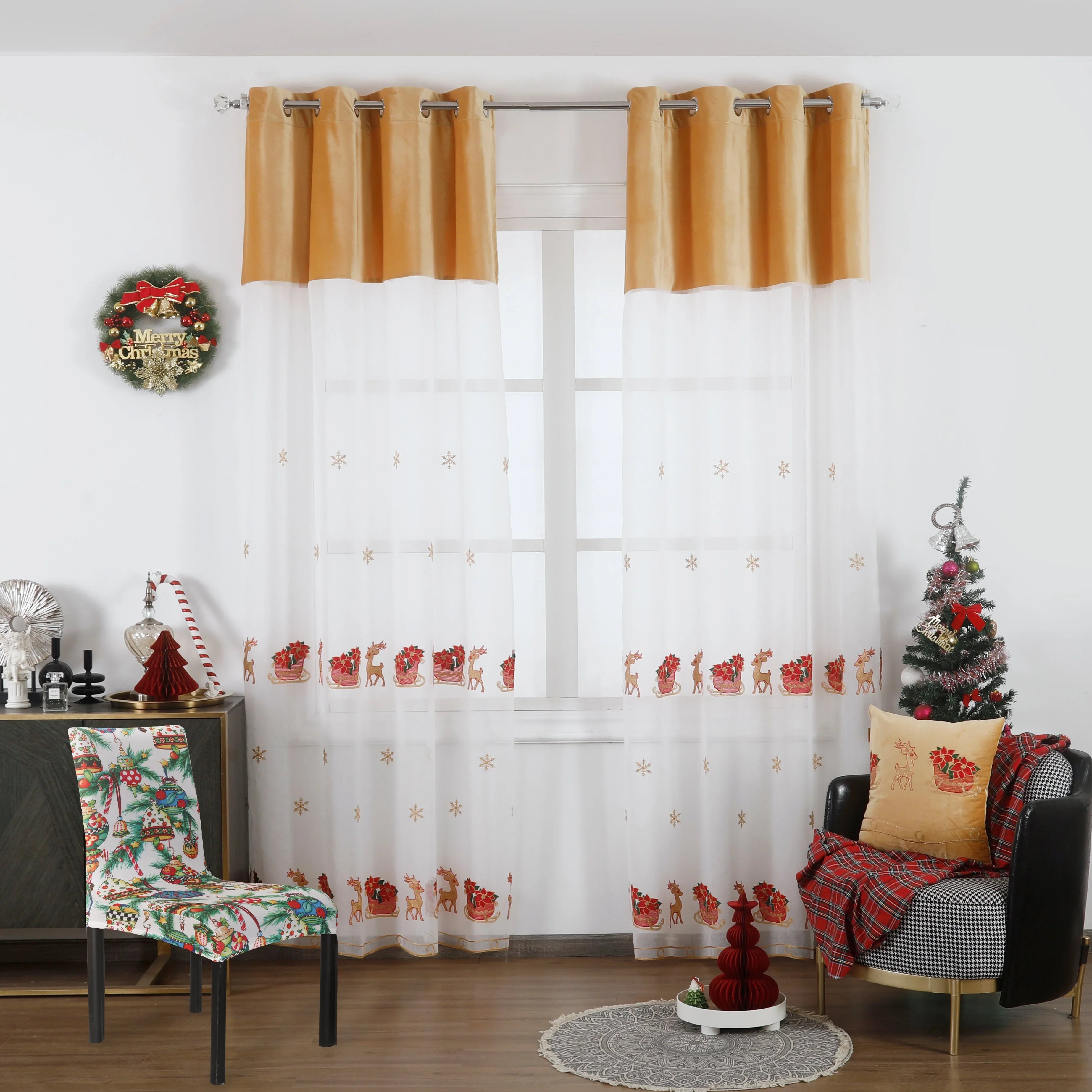 DECORAÇÃO DE NATAL | CAPA DE CADEIRA TEMÁTICA DE NATAL AMARELO