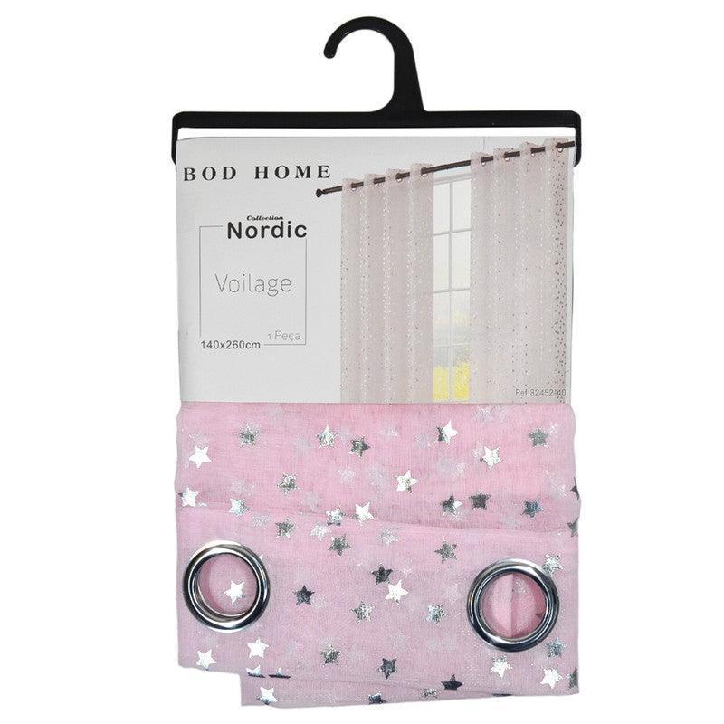 CORTINAS DOLLY COM ESTRELAS PRATEADAS ROSA 140*260cm - BOD HOME