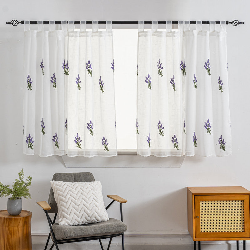 Cortina Tule Bordada com Bouquet de Lavanda-um par - BOD HOME