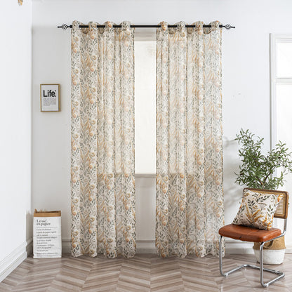 Cortina de Linho com Estampa Floral Amarela 140*260cm-Individual - BOD HOME