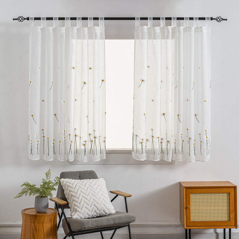 Cortina Tule Bordada com Margaridas-um par - BOD HOME