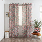Cortina de Linho com Estampa Floral Vermelho 140*260cm-Individual - BOD HOME