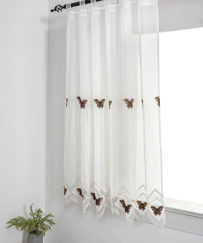 Cortina Tule Bordada com Borboletas Castanhas-um par - BOD HOME