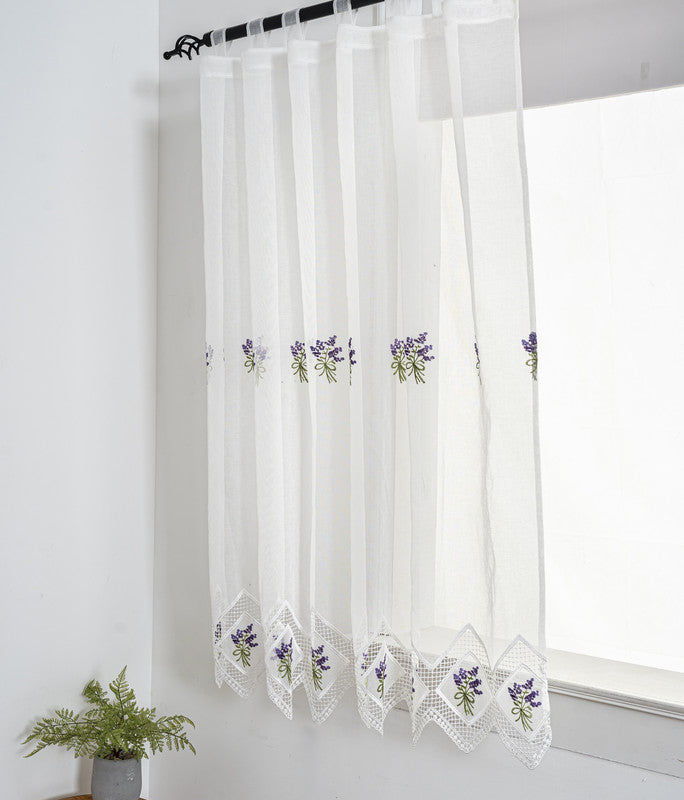 Cortina Tule Bordada com Lavandas-um par - BOD HOME