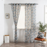 Cortina de Linho com Estampa Floral Azul 140*260cm-Individual - BOD HOME