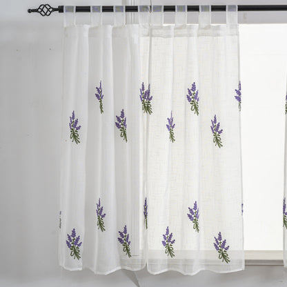 Cortina Tule Bordada com Bouquet de Lavanda-um par - BOD HOME
