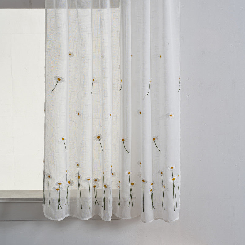 Cortina Tule Bordada com Margaridas-um par - BOD HOME