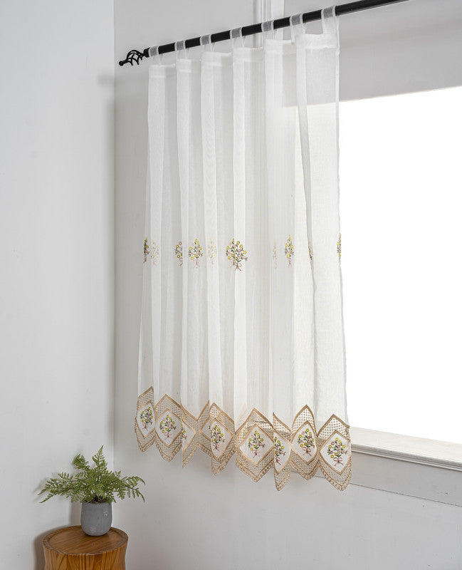 Cortina Tule Bordada com Flores do Cesto-um par - BOD HOME