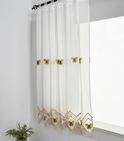 Cortina Tule Bordada com Borboletas Douradas-um par - BOD HOME