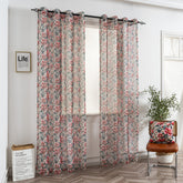 Cortina de Linho com Estampa Floral Vermelho 140*260cm-Individual - BOD HOME