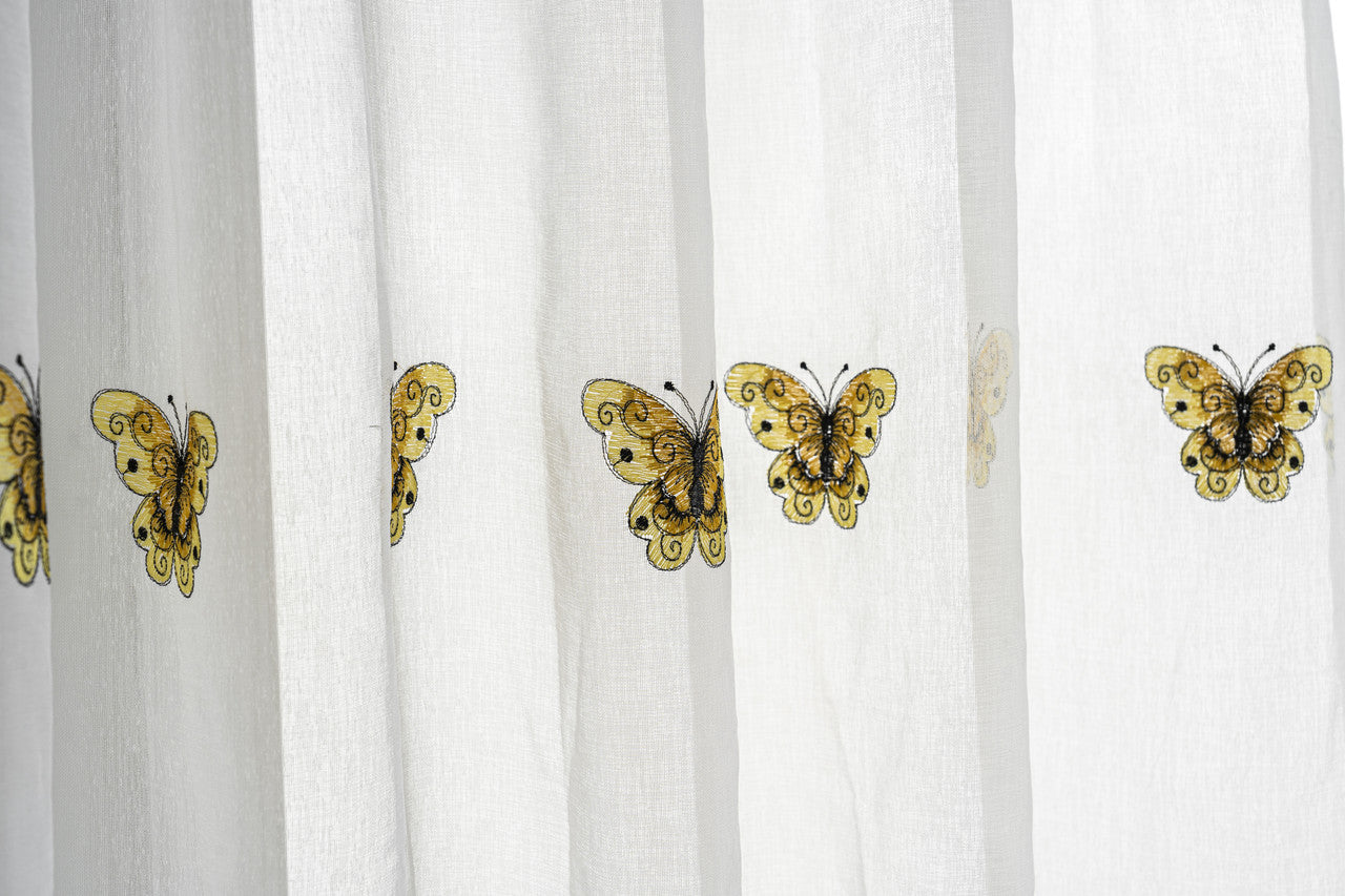 Cortina Tule Bordada com Borboletas Douradas-um par - BOD HOME