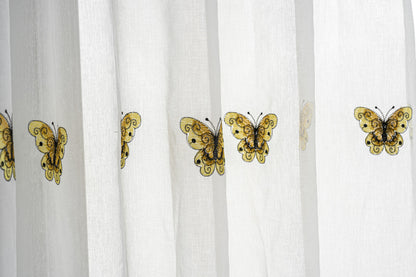 Cortina Tule Bordada com Borboletas Douradas-um par - BOD HOME
