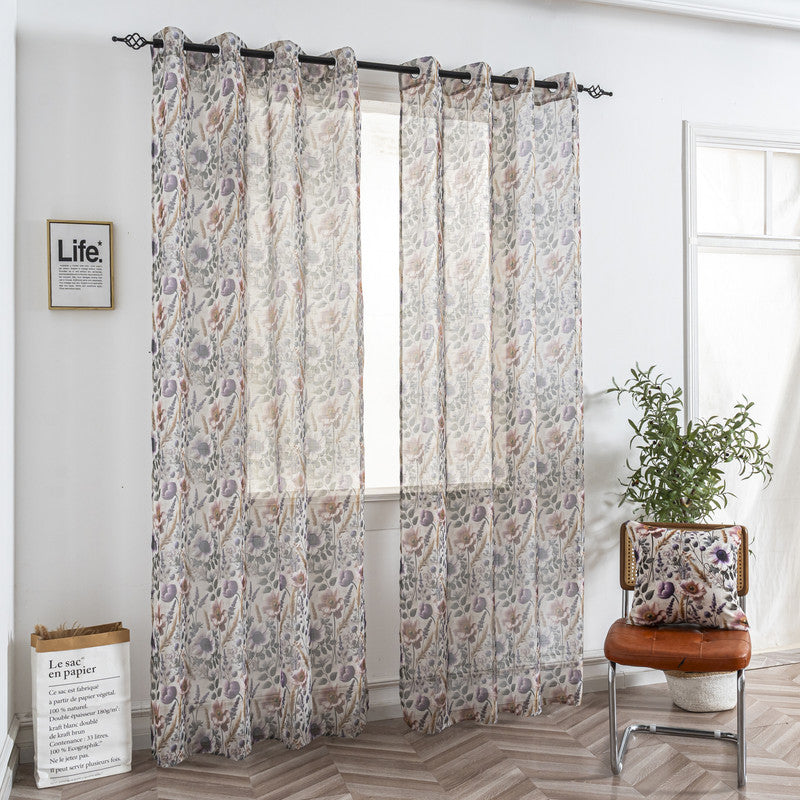 Cortina de Linho com Estampa Floral Roxo 140*260cm-Individual - BOD HOME