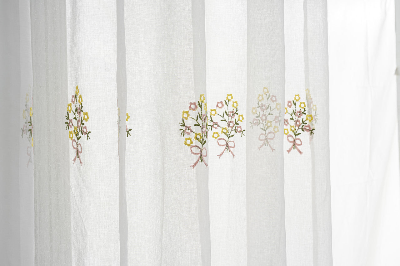 Cortina Tule Bordada com Flores do Cesto-um par - BOD HOME