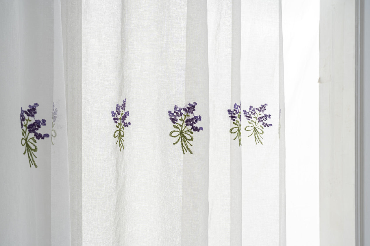 Cortina Tule Bordada com Lavandas-um par - BOD HOME