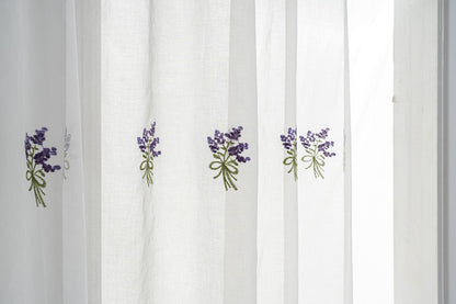 Cortina Tule Bordada com Lavandas-um par - BOD HOME