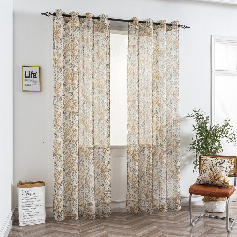 Cortina de Linho com Estampa Floral Amarela 140*260cm-Individual - BOD HOME