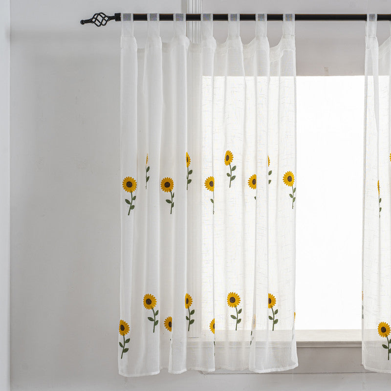 Cortina Tule Bordada com Girassóis-um par- BOD HOME