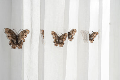 Cortina Tule Bordada com Borboletas Castanhas-um par - BOD HOME
