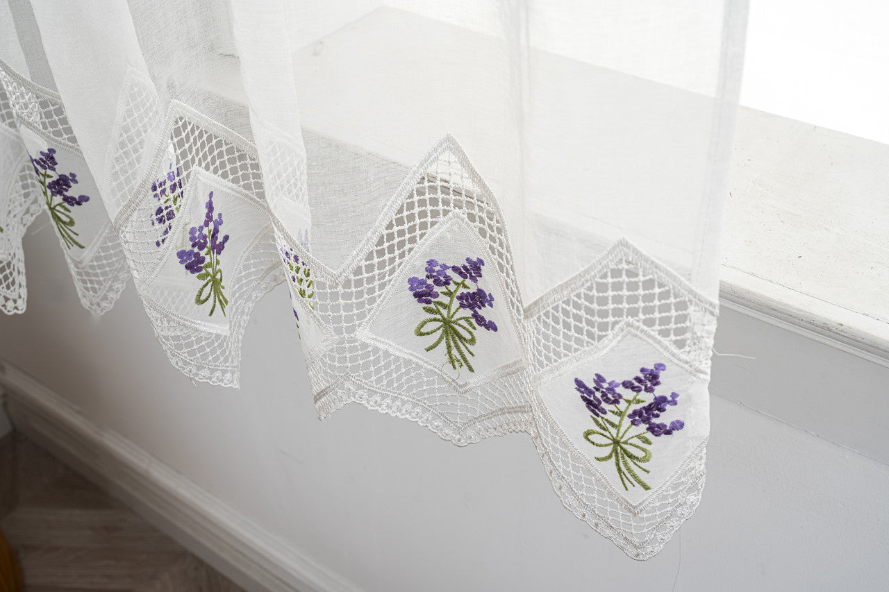 Cortina Tule Bordada com Lavandas-um par - BOD HOME