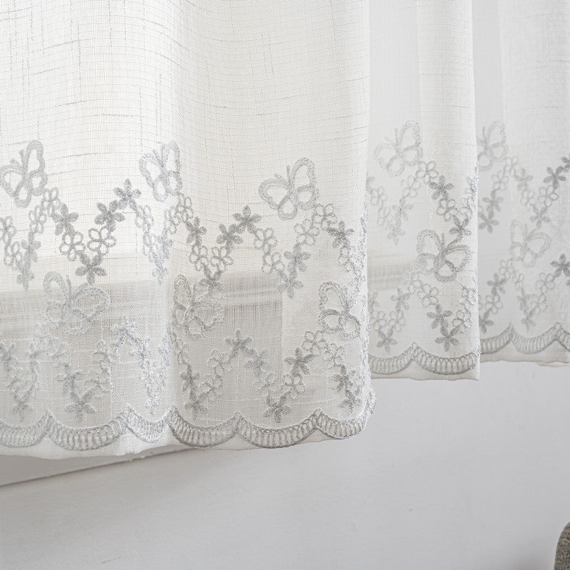 Cortina Tule Bordada com Borboletas Brancas-um par - BOD HOME