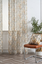 Cortina de Linho com Estampa Floral Amarela 140*260cm-Individual - BOD HOME