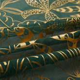 Cortina Translúcida Com Estampado de Folhas Douradas-Verde Elegante- BOD HOME