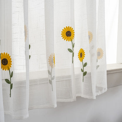 Cortina Tule Bordada com Girassóis-um par- BOD HOME
