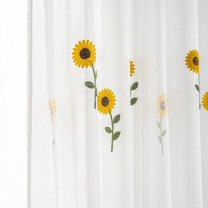 Cortina Tule Bordada com Girassóis-um par- BOD HOME