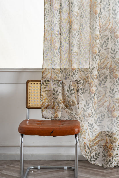 Cortina de Linho com Estampa Floral Amarela 140*260cm-Individual - BOD HOME