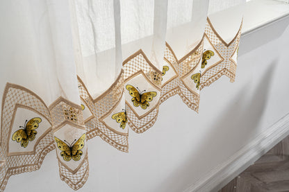 Cortina Tule Bordada com Borboletas Douradas-um par - BOD HOME