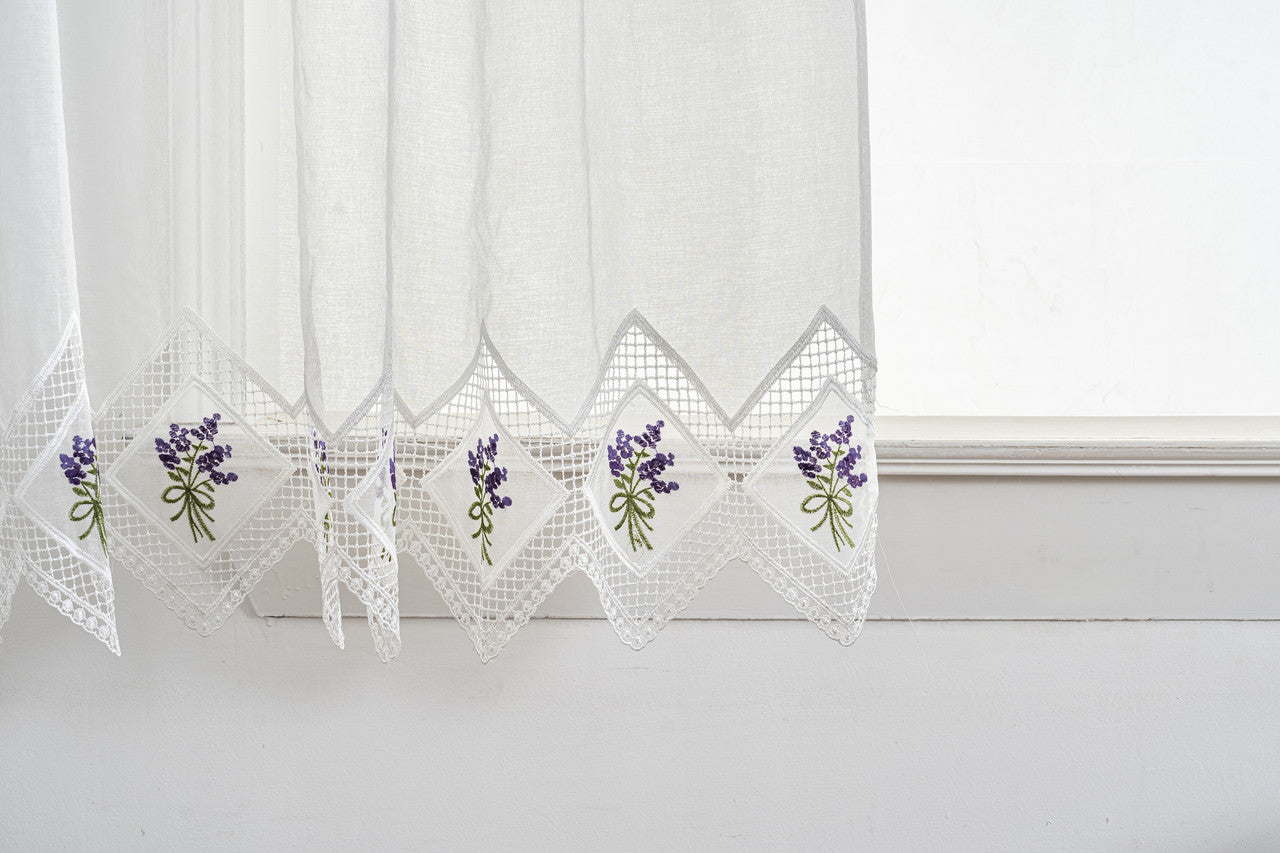 Cortina Tule Bordada com Lavandas-um par - BOD HOME