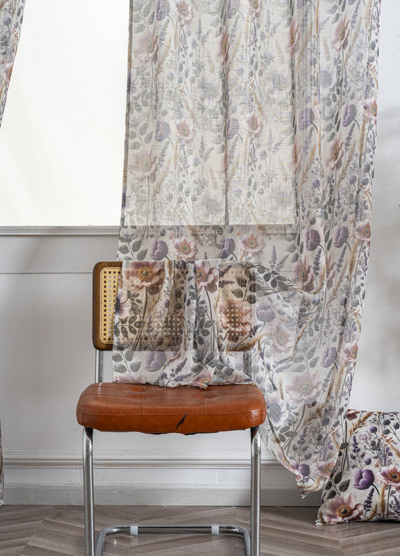 Cortina de Linho com Estampa Floral Roxo 140*260cm-Individual - BOD HOME