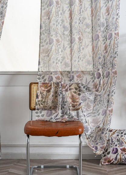 Cortina de Linho com Estampa Floral Roxo 140*260cm-Individual - BOD HOME