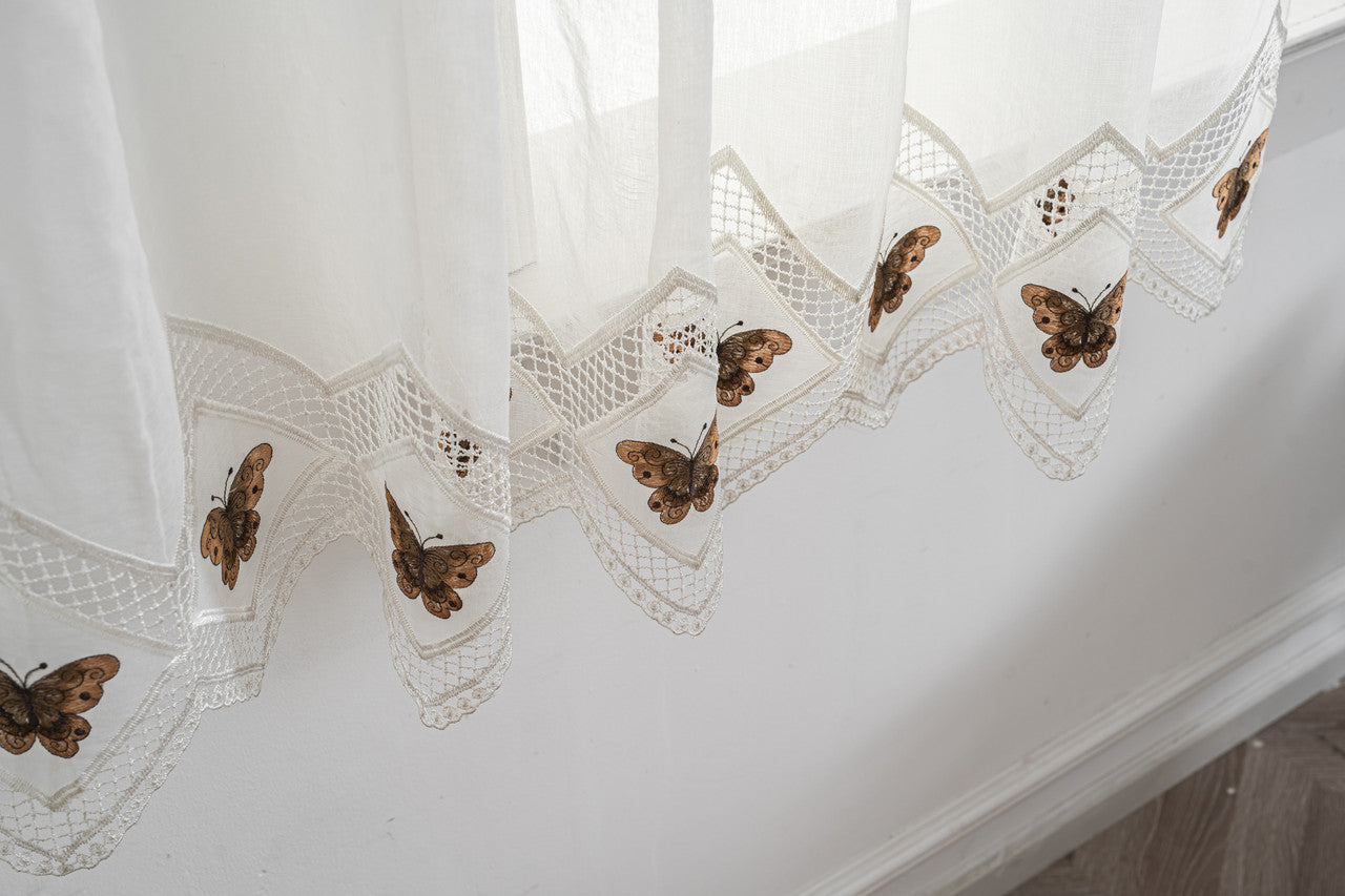 Cortina Tule Bordada com Borboletas Castanhas-um par - BOD HOME