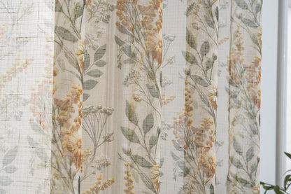 Cortina de Linho com Estampa Floral Amarela 140*260cm-Individual - BOD HOME