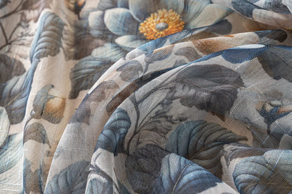Cortina de Linho com Estampa Floral Azul 140*260cm-Individual - BOD HOME