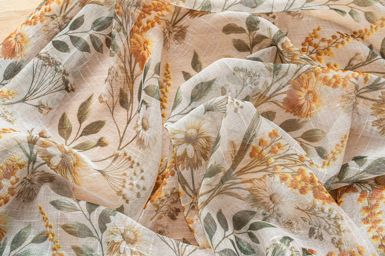 Cortina de Linho com Estampa Floral Amarela 140*260cm-Individual - BOD HOME