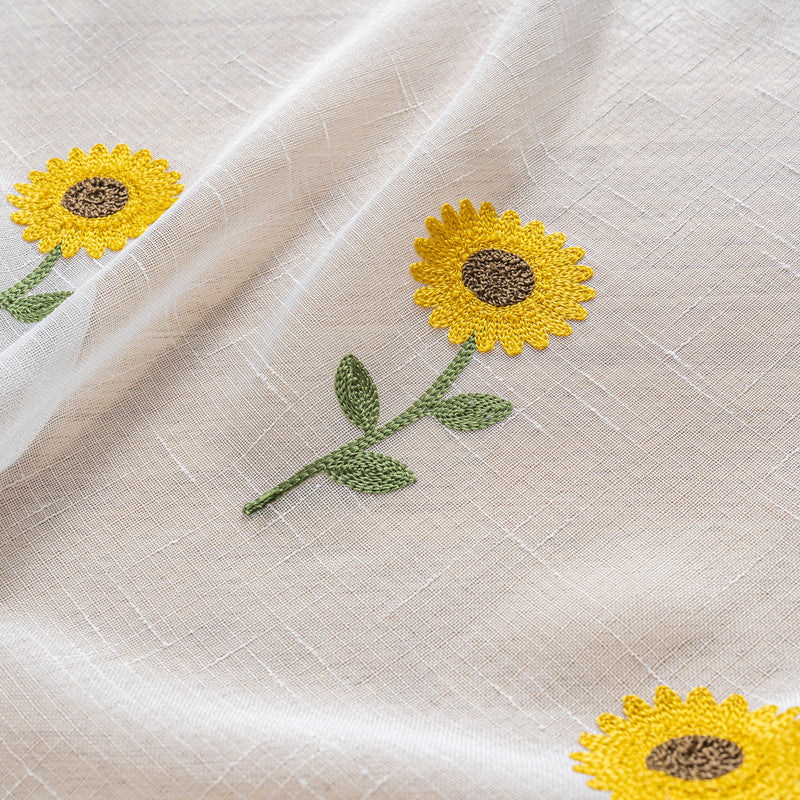 Cortina Tule Bordada com Girassóis-um par- BOD HOME