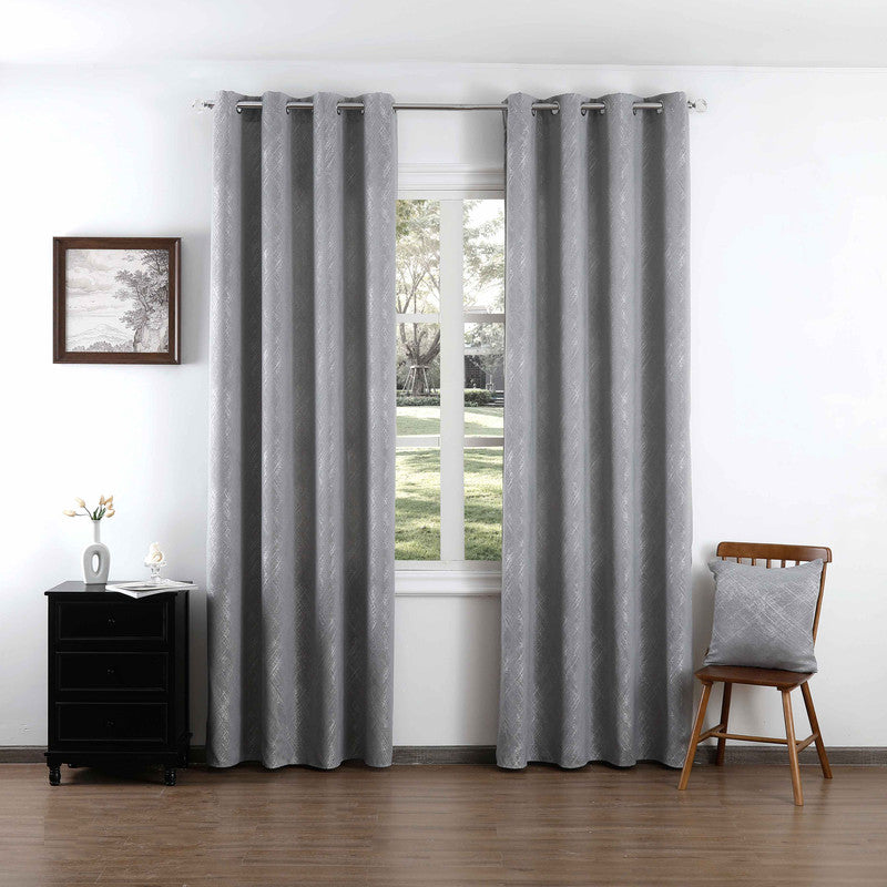 Cortina Jacquard com Bordado Cinza Escura 140*260CM-Individual- BOD HOME