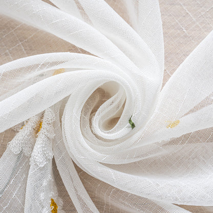 Cortina Tule Bordada com Margaridas-um par - BOD HOME