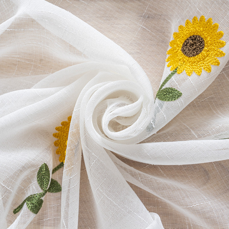 Cortina Tule Bordada com Girassóis-um par- BOD HOME