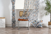 Cortina de Linho com Estampa Floral Azul 140*260cm-Individual - BOD HOME