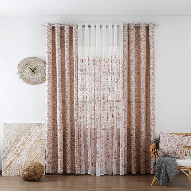 Cortina Jacquard com Bordado de Folhas Elegantes Vermelho 140*260CM-Individual- BOD HOME