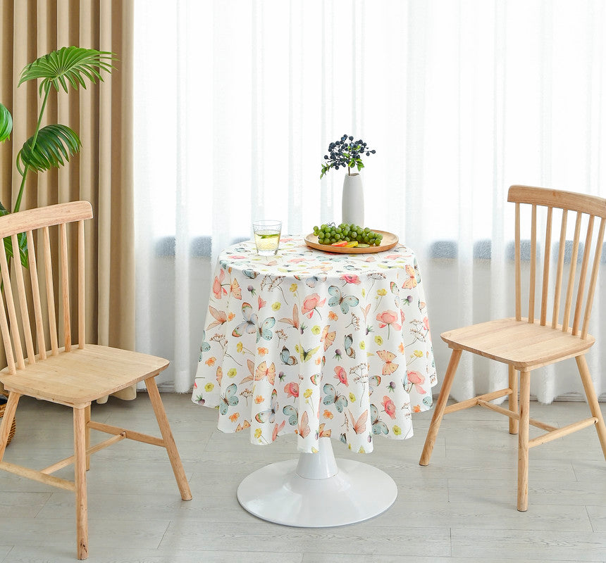 TOALHA DE MESA ANTI-NÓDOA  COM ESTAMPA  DE BORBOLETAS REDONDA - BOD HOME