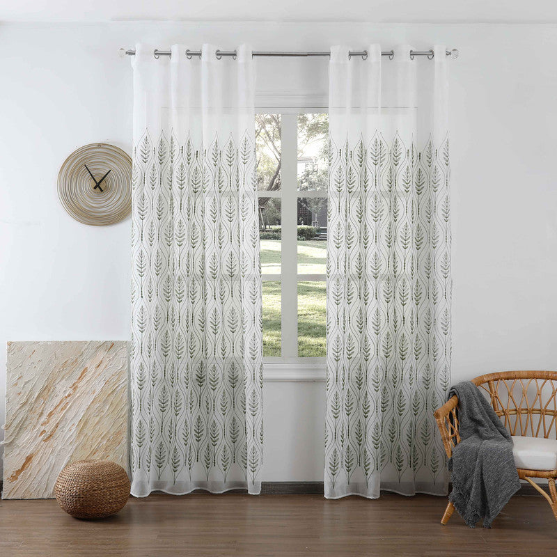 Cortina Bordada com Folhas Elegantes Verde 140*260CM-Individual- BOD HOME